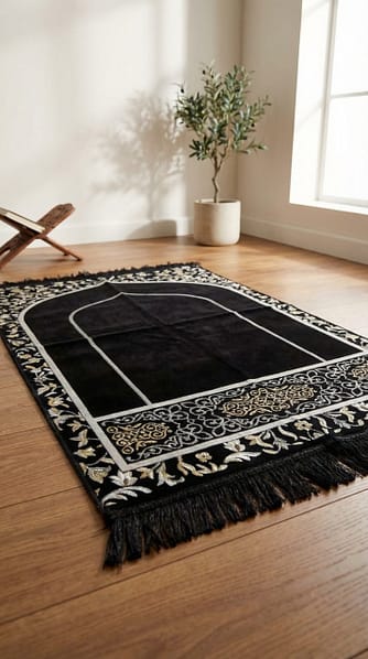 tapis de prière noir fleuri médine
